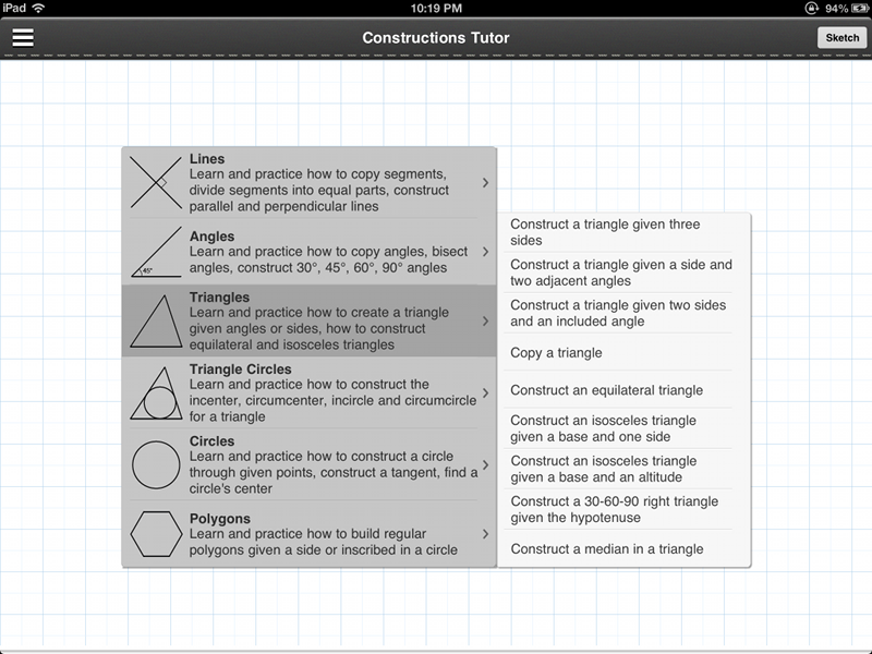 Topic selection menu